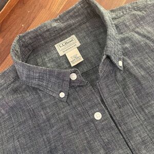L.L. Bean Gray/Blue Casual Button Down Shirt with Textured Fabric